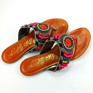 Naughty Monkey Woman 9 Electric Shine Boho Dress Beaded Jewled Thong Sandal.....